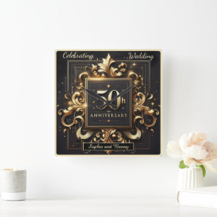 Horloge Carrée Fleur dorée : Création pour le 50e anniversaire