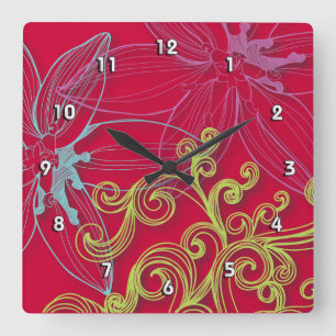 Horloge Carrée Fleur fine Cool mignonne Girls Retro Floral