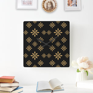 Horloge Carrée Fleur foetale géométrique étoilée