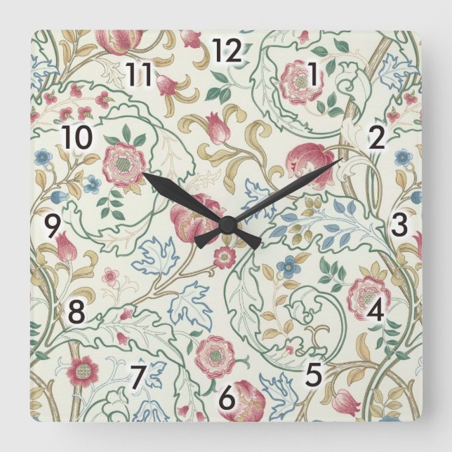 Horloge Carrée Fleur, Motif Floral, William Morris (Recto)
