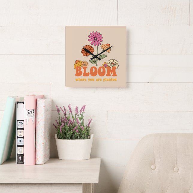 Horloge Carrée Fleur Où vous êtes planté (Salle de lecture)