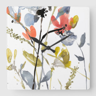Horloge Carrée Fleur recouverte - fleurs et tiges d'aquarelle