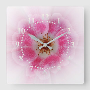 Horloge Carrée fleur rose