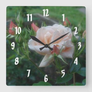 Horloge Carrée Fleur Rose de pêche