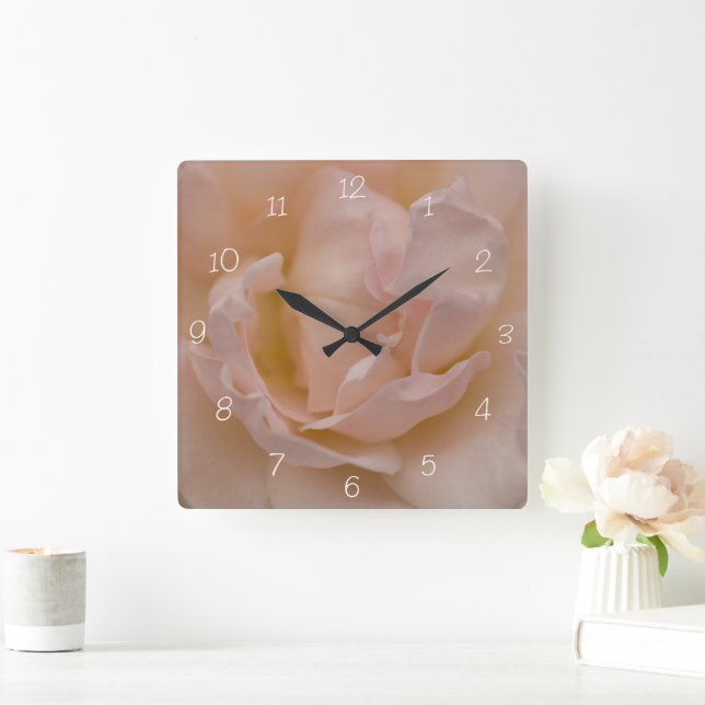 Horloge Carrée Fleur Rose rose pâle (Maison)