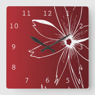 Horloge Carrée Fleur rouge et blanche