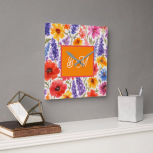 Horloge Carrée fleurit de jardin d'été brillant