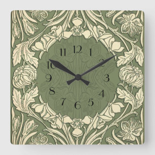 Horloge Carrée Fleurs Art Nouveau Frontière Florale 