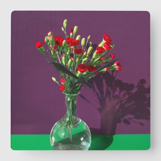 Horloge Carrée Fleurs | Bouquet Carantion Rouge (Recto)