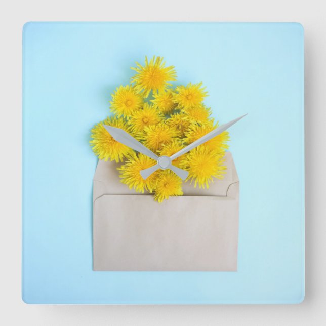 Horloge Carrée Fleurs | Dandelions en enveloppe (Recto)