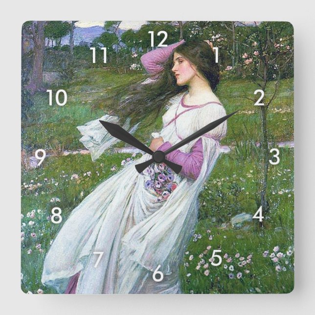 Horloge Carrée Fleurs dans le vent, John William Waterhouse (Recto)