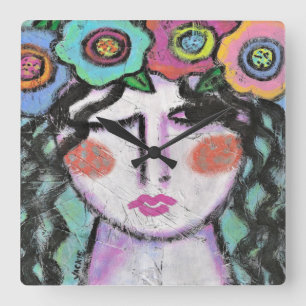 Horloge Carrée Fleurs dans ses cheveux