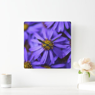 Horloge Carrée Fleurs d'aster violet pliées Carte de remerciement