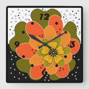 Horloge Carrée Fleurs d'automne, automne, fleur, projecteur d'ill