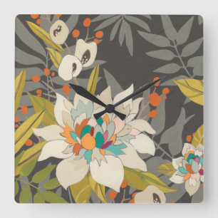 Horloge Carrée Fleurs de crépuscule tropicaux
