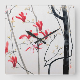 Horloge Carrée Fleurs de l'arbre Magnolia, Kobayashi Kokei