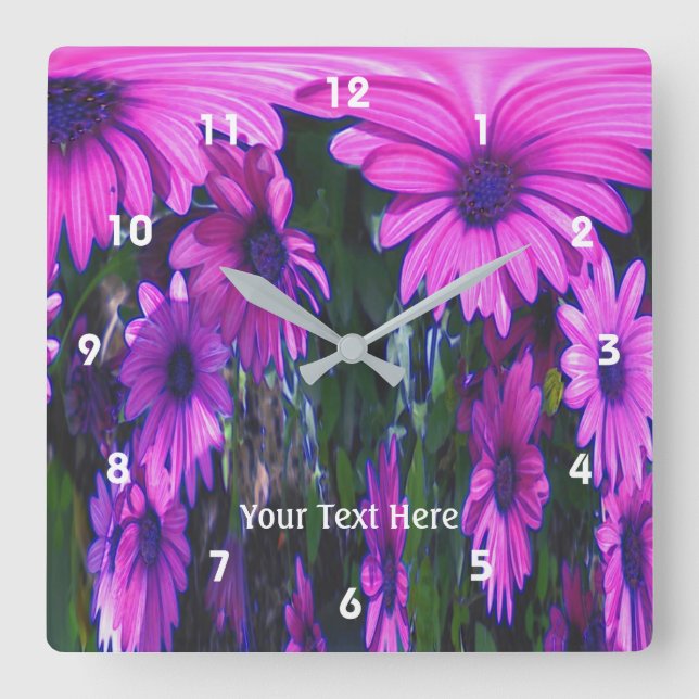 Horloge Carrée Fleurs de marguerite rose vif Art Abstrait (Recto)
