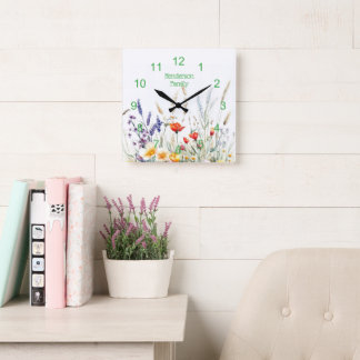 Horloge Carrée Fleurs de prairie et lavande
