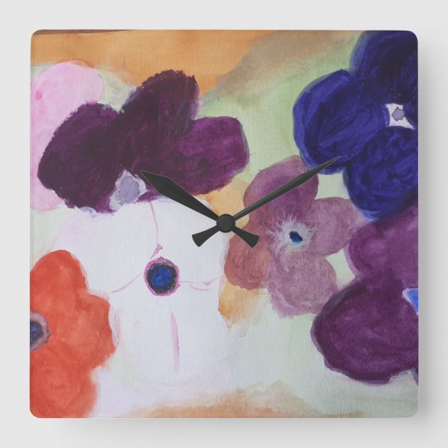Horloge Carrée Fleurs de printemps de l'anémone (Recto)