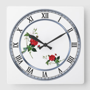 Horloge Carrée fleurs de rose blanche, Pierre Joseph Redouté