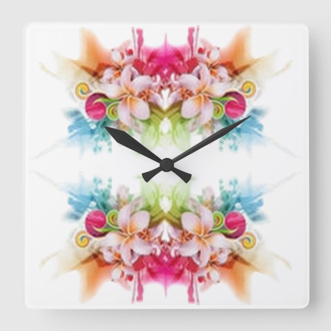 Horloge Carrée Fleurs de Styles Classiques (Recto)