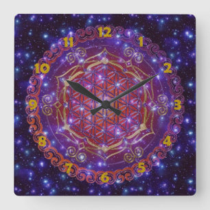 Horloge Carrée FLEURS DE VIE/Blume des Lebens Ornement I Carré