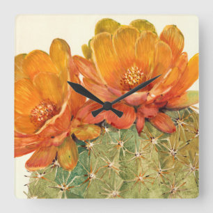 Horloge Carrée Fleurs d'orange de cactus