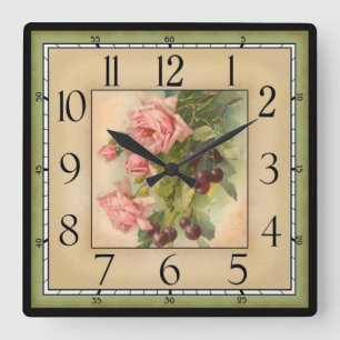 Horloge Carrée Fleurs encadrées carrés