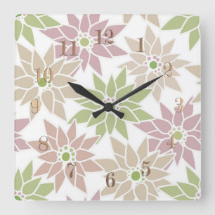 Horloge Carrée Fleurs florales Abstraites dessin motif romantique