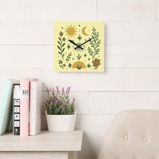 Horloge Carrée Fleurs folk Troisième oeil