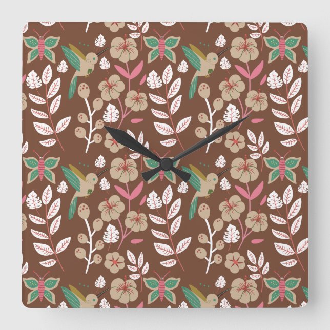 Horloge Carrée Fleurs motifs florales sans soudure, feuilles, pap (Recto)
