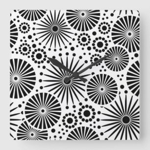 Horloge Carrée Fleurs noires rétro