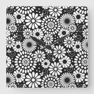 Horloge Carrée Fleurs noires rétro