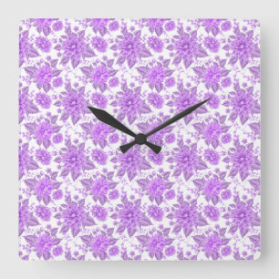Horloge Carrée Fleurs pourpres décoratives