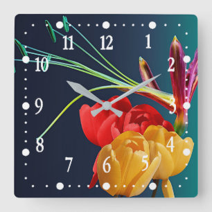 Horloge Carrée Fleurs roses-17250