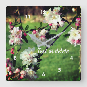 Horloge Carrée Fleurs roses et blanches de printemps  