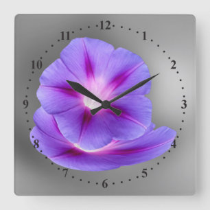Horloge Carrée fleurs violettes éclatantes
