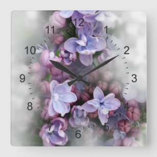 Horloge Carrée Floraison lilas