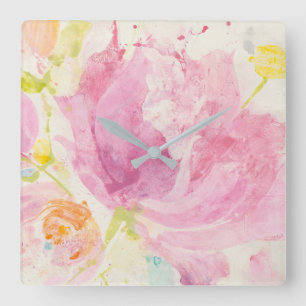 Horloge Carrée Floral abstrait de ressort