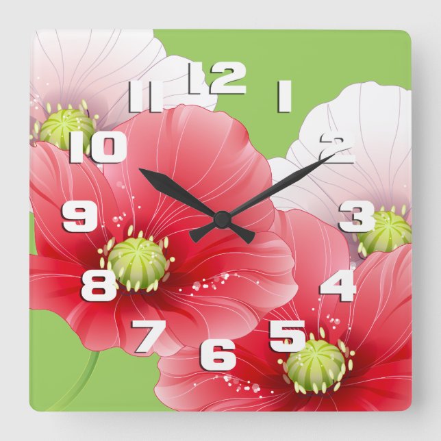 Horloge Carrée Floral de Pretty Poppies (Recto)