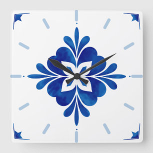 Horloge Carrée Floral de style méditerranéen