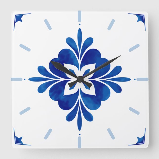 Horloge Carrée Floral de style méditerranéen (Recto)