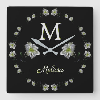 Horloge Carrée Floral d'Elegant