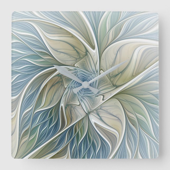 Horloge Carrée Floral Dream Motif Abstrait Blue Khaki Fractal (Recto)