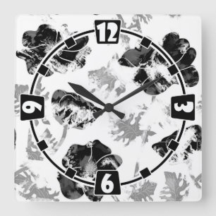 Horloge Carrée Floral, noir et blanc