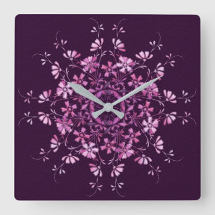 Horloge Carrée Floral purple mandala.