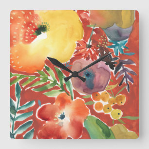 Horloge Carrée Florales abondantes III