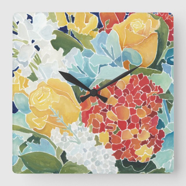 Horloge Carrée Florals II de minuit (Recto)