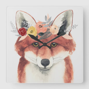 Horloge Carrée Flower Crown Forester Fox