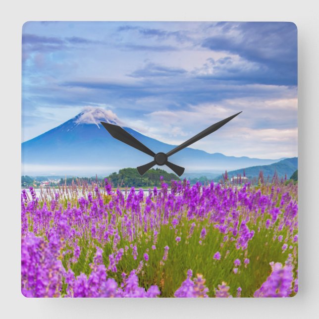 Horloge Carrée Flowers | Mount Fugi Japan (Recto)